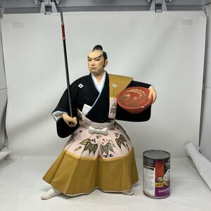 Vintage 16” Japanese Hakata Samurai Clay Figurine Large w Spear Sake Bowl